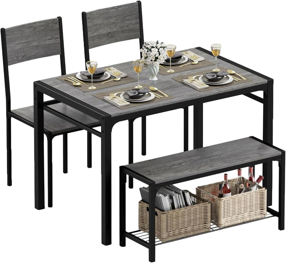 JUMMICO 43.3" Dining Table Set for 4, Kitchen Table with Bench & 2 C...