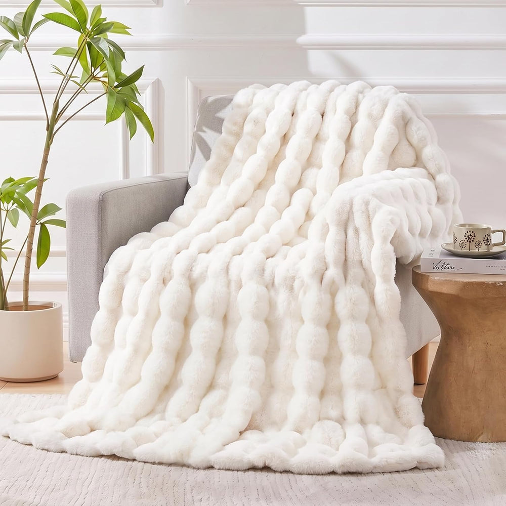 Faux Fur Throw Blanket for Couch, Luxury Cozy Soft Fluffy and Fuzzy Plush Rab...