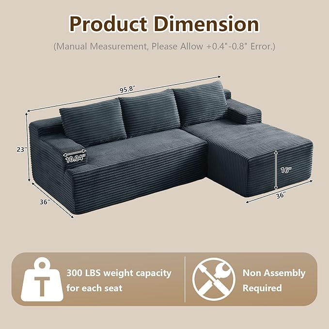96.1" Modular Sectional Sofa Couches L-Shape Couch 3 Seat Modular Sofa C...