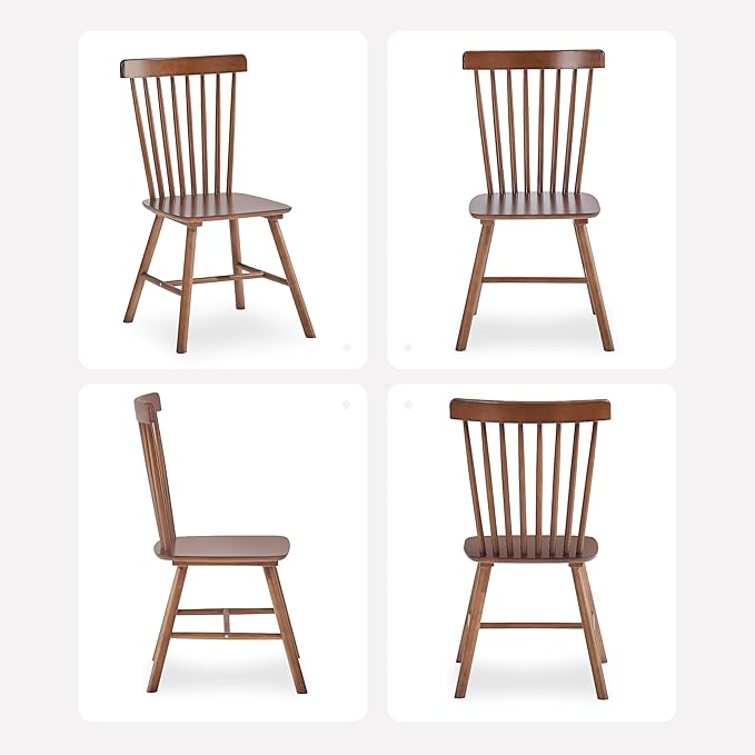 Walnut Solid Wood Windsor Dining Chairs Set of 2 with Spindle Back (Windsor-2...