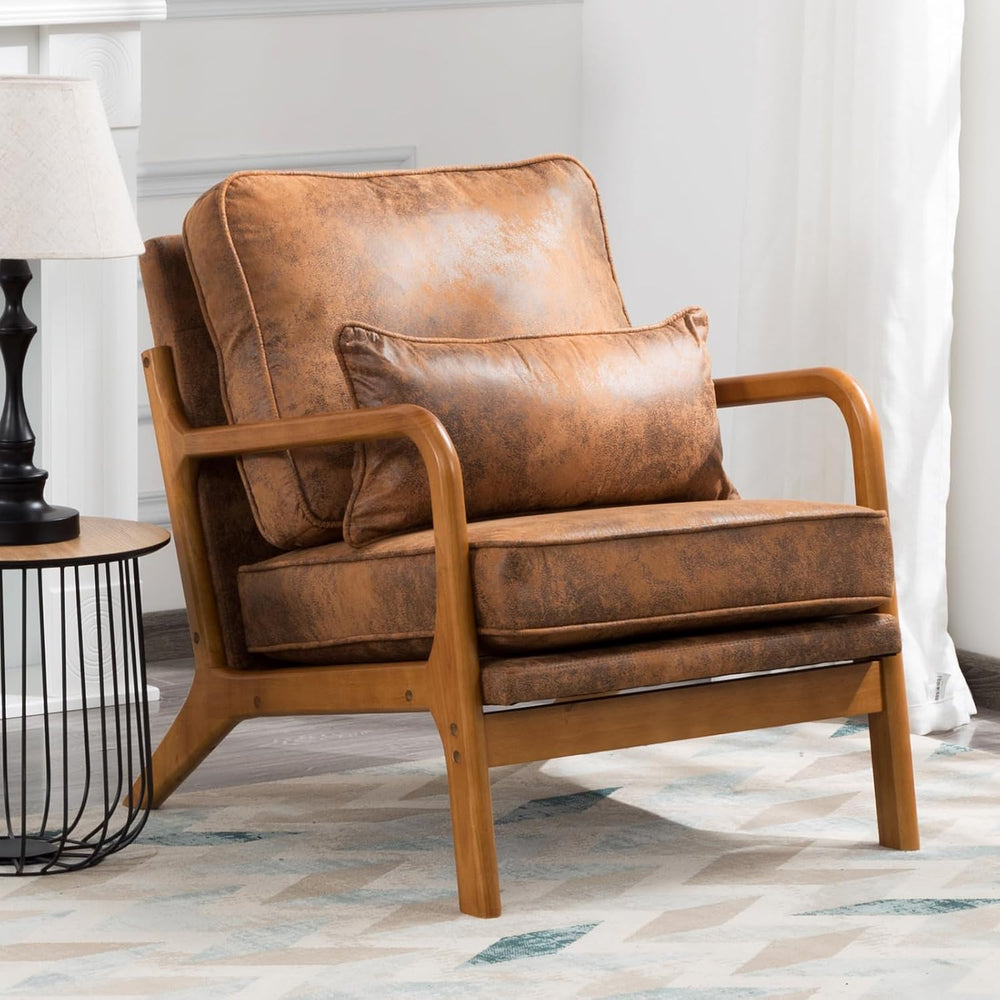 Accent Chair with Cushion, Mid-Century Modern Upholstered Single Reading Armc...