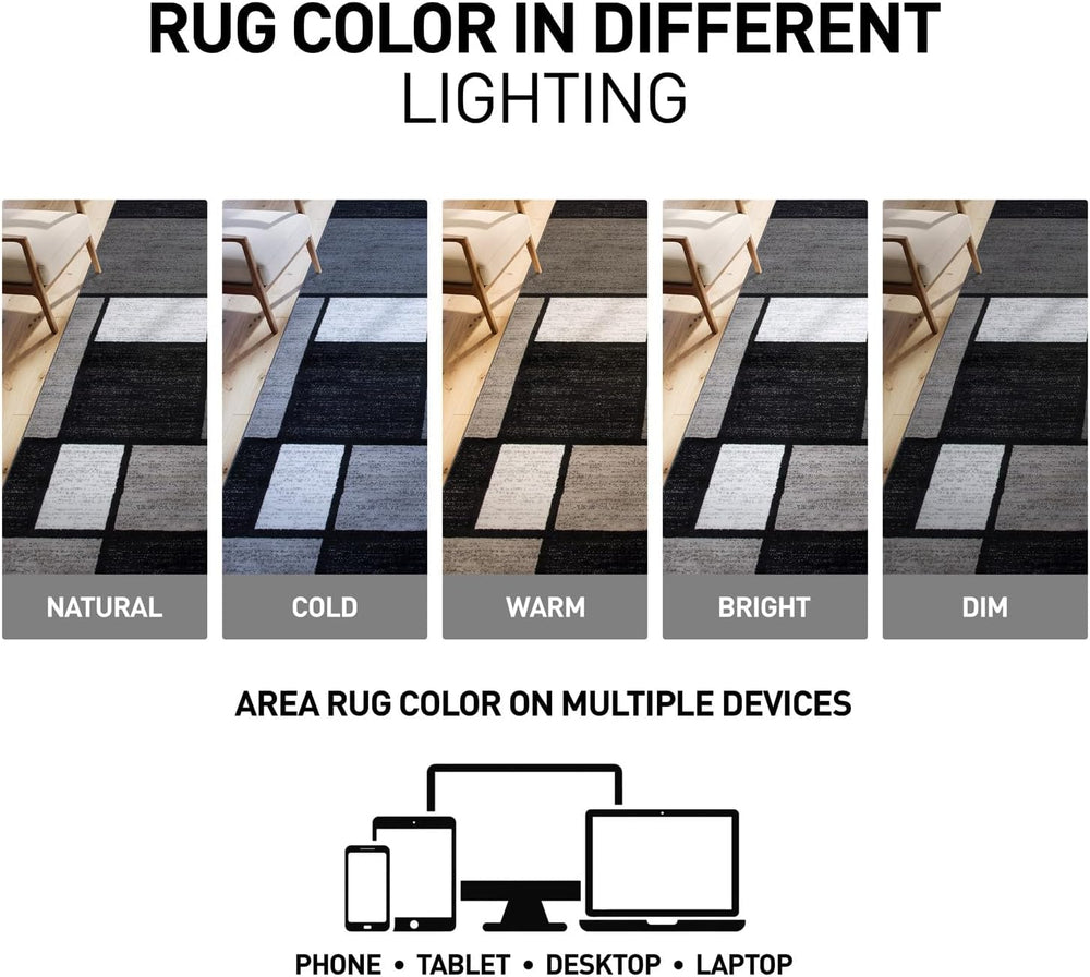 Rugshop Modern Boxes Contemporary Non-Shedding Area Rug Gray 7'10" x...