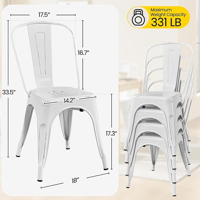 Yaheetech Metal Dining Chairs Set of 4, Industrial Stackable Kitchen Chairs w...