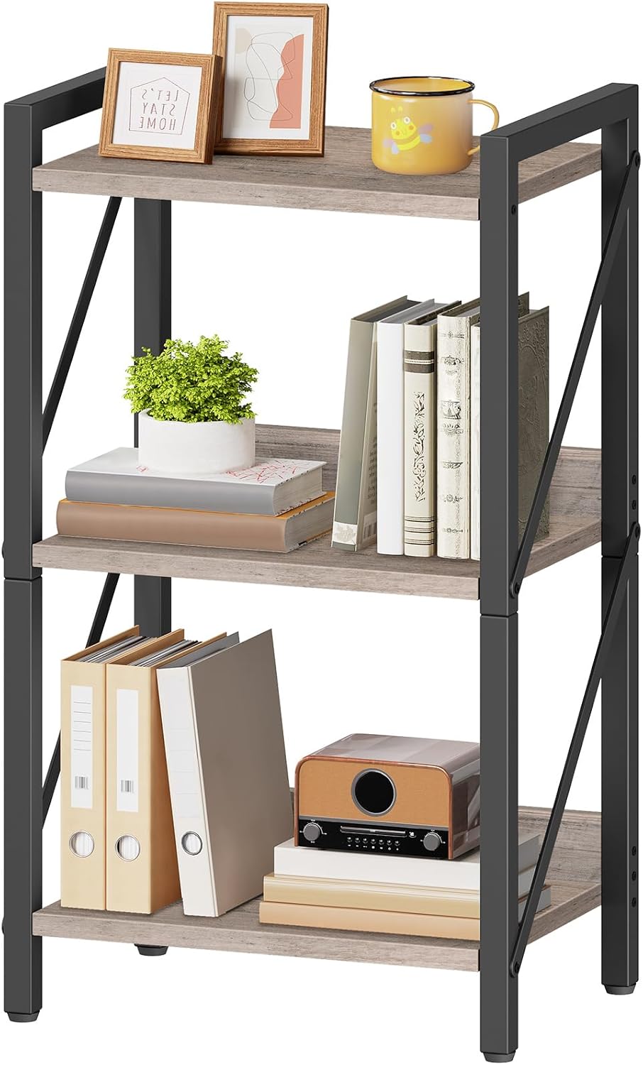 HOOBRO Bookshelf, 3-Tier Industrial Bookcase, Book Shelf Storage Organizer, S...