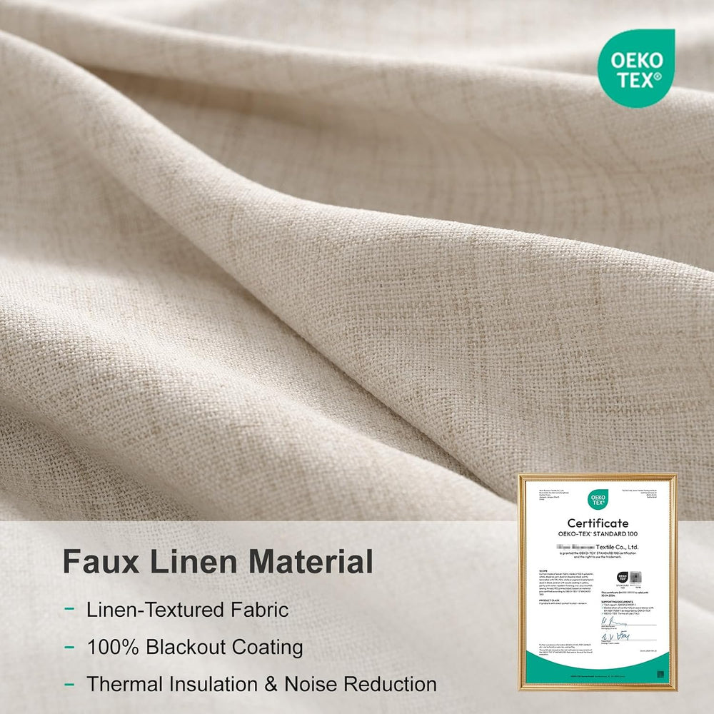 Linen Total Blackout Curtains for Bedroom Living Room 108 Inch, Cream