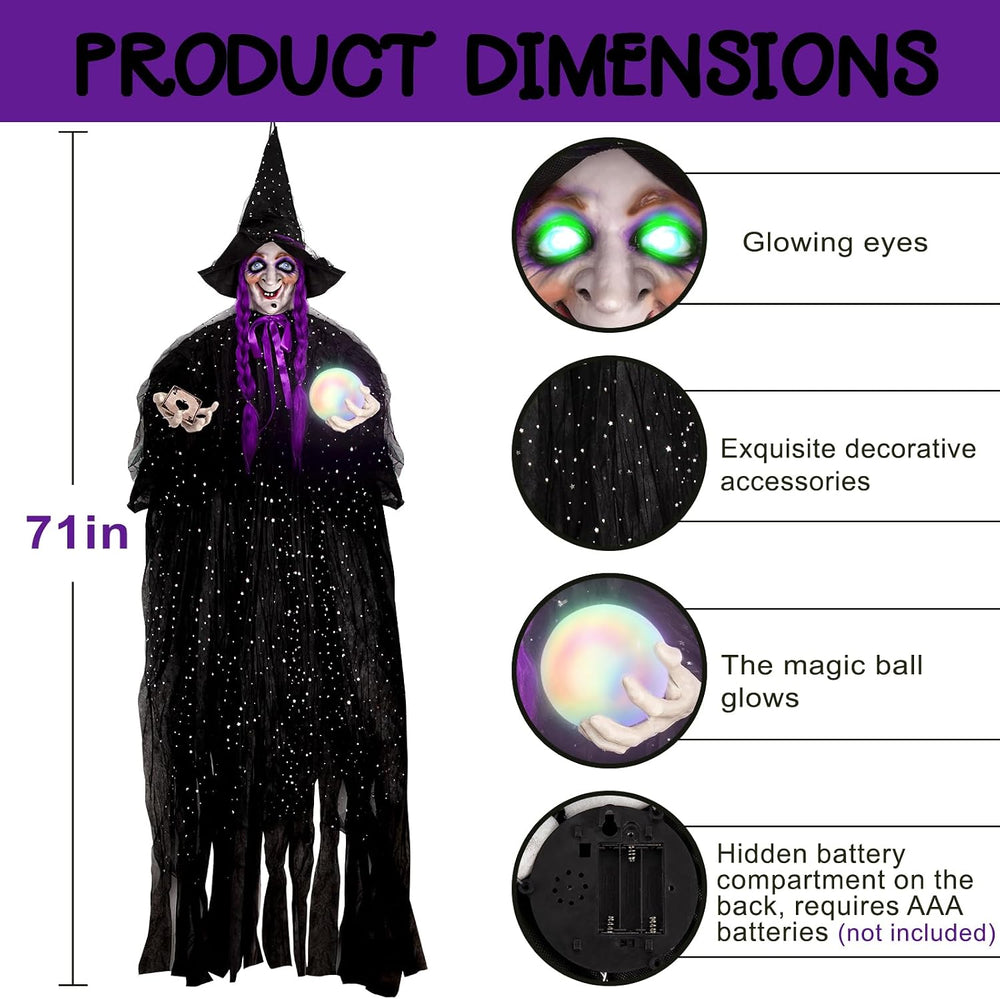 71โ Halloween Hanging Talking Animatronics Witch with Sound Activated