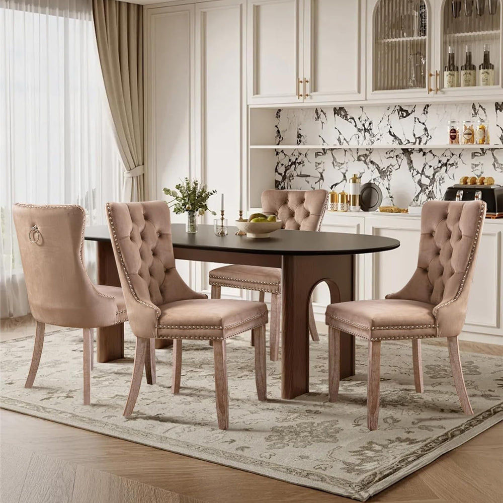 Velvet Upholstered Dining Chairs Set of 4, Modern Style Kitchen Side Chairs w...