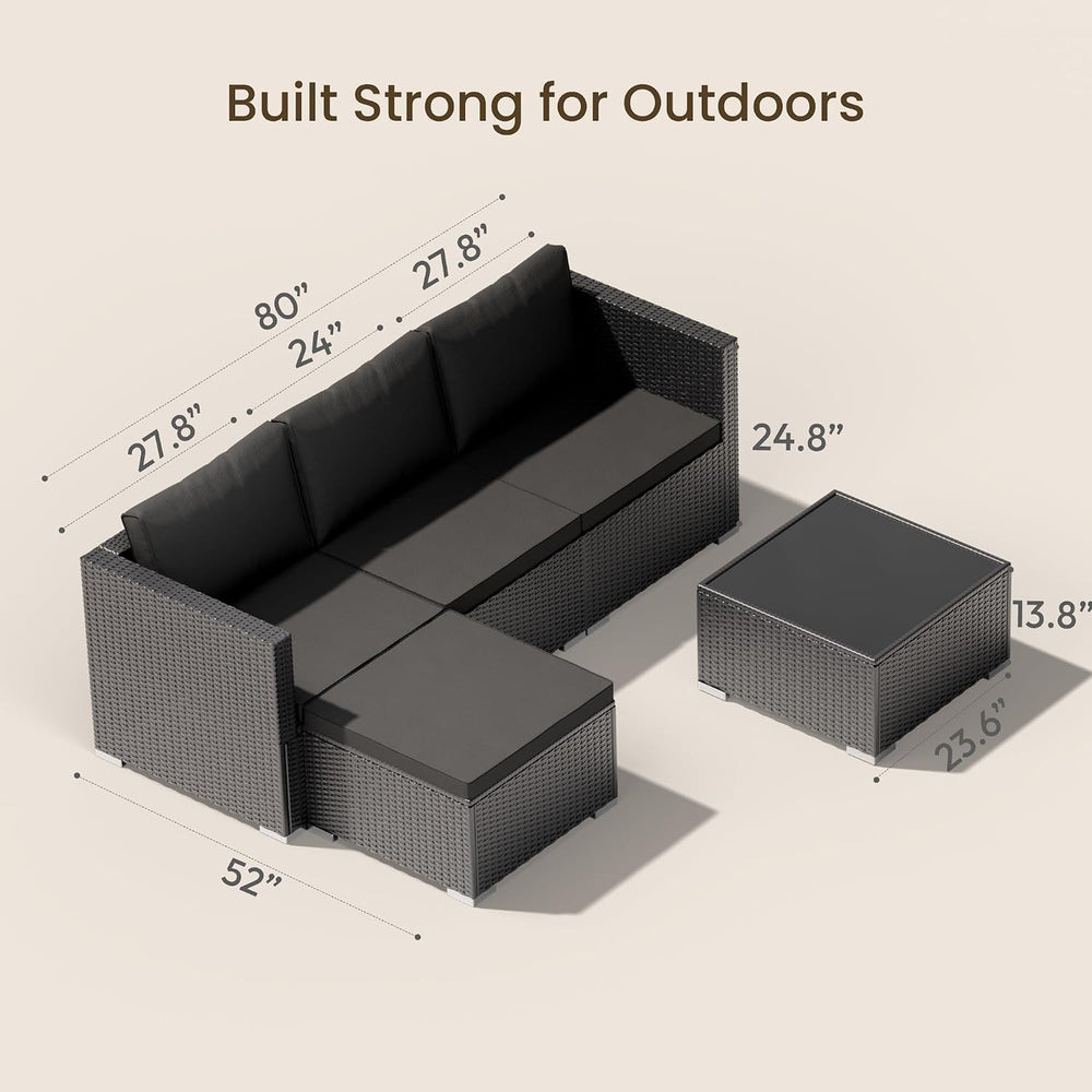 Patio Furniture Set - All-Weather -5 Piece Outdoor Patio Conversation Couch S...