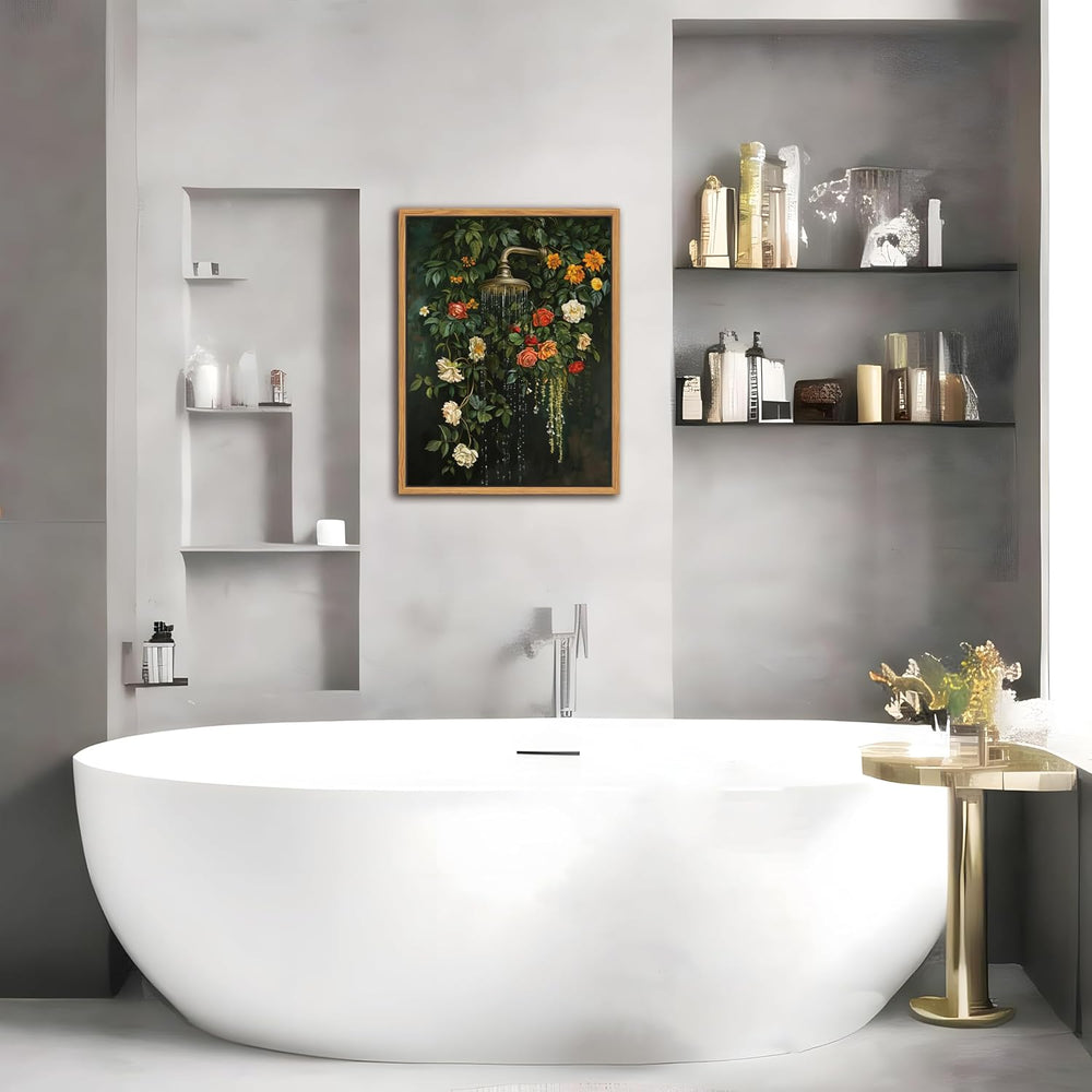 Floating Framed Floral Shower Wall Art, Vintage Botanical Flower Canvas Print...