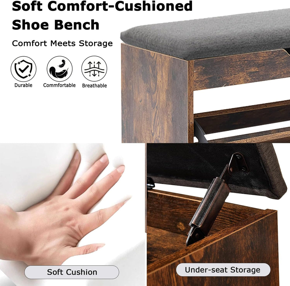 Shoe Storage Bench with Flip Drawers & Lift Top Storage Box, Entryway Ben...