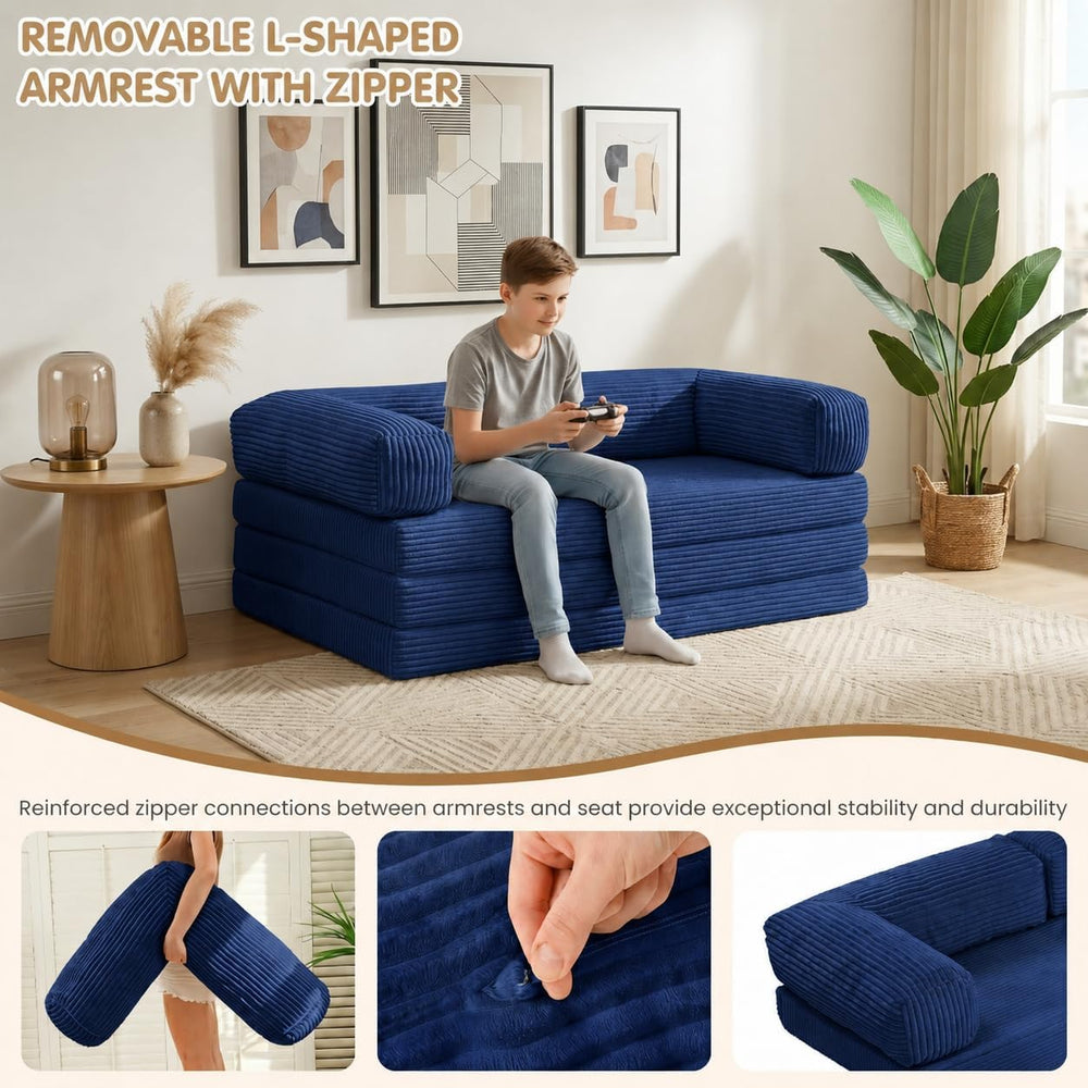 Convertible Sofa Bed Queen,5-in-1 Boneless Couch with Removable Armrests &...