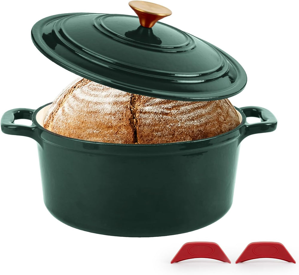 Enamel Cast Iron Dutch Oven with Lid, Round Casserole Pot for Bread Baking, B...