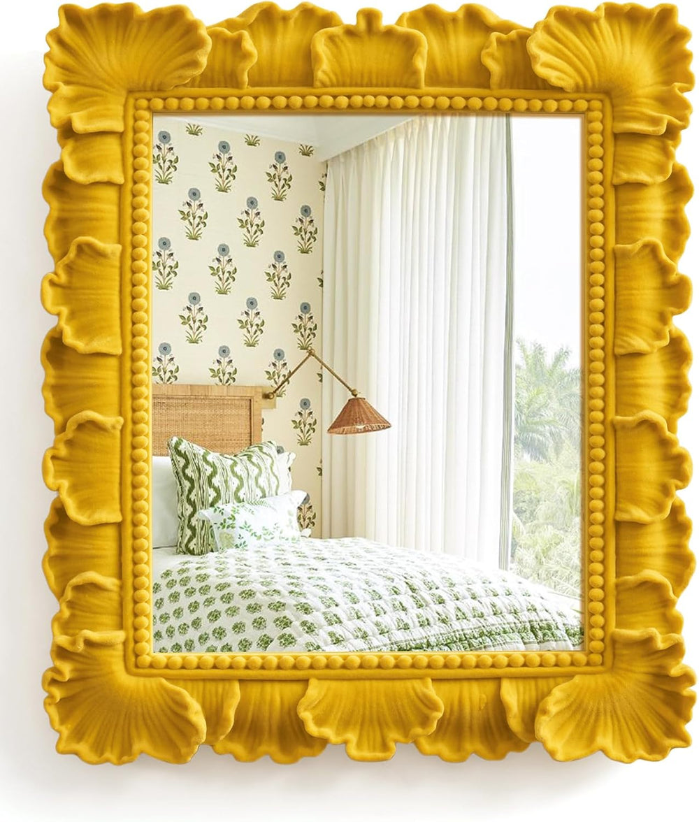 Mirror Wall Decor with Resin Frame for Room Makeover,Yellow-Orange