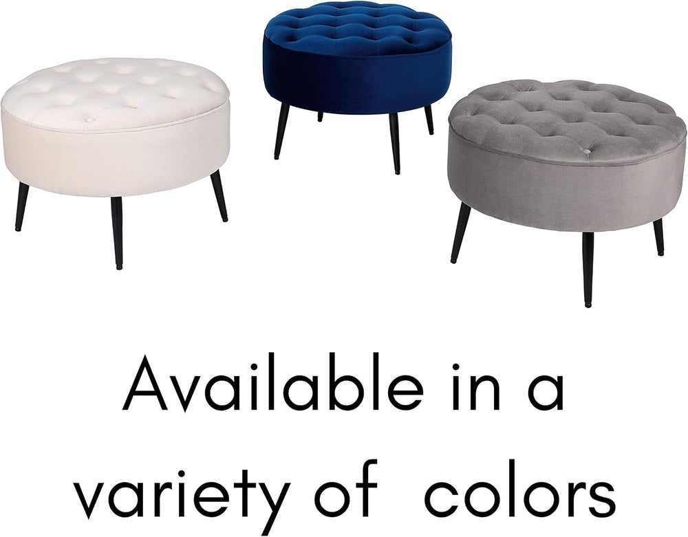 BIRDROCK HOME Tufted Round Ottoman - Mid-Century Modern Upholstered Velvet Fo...