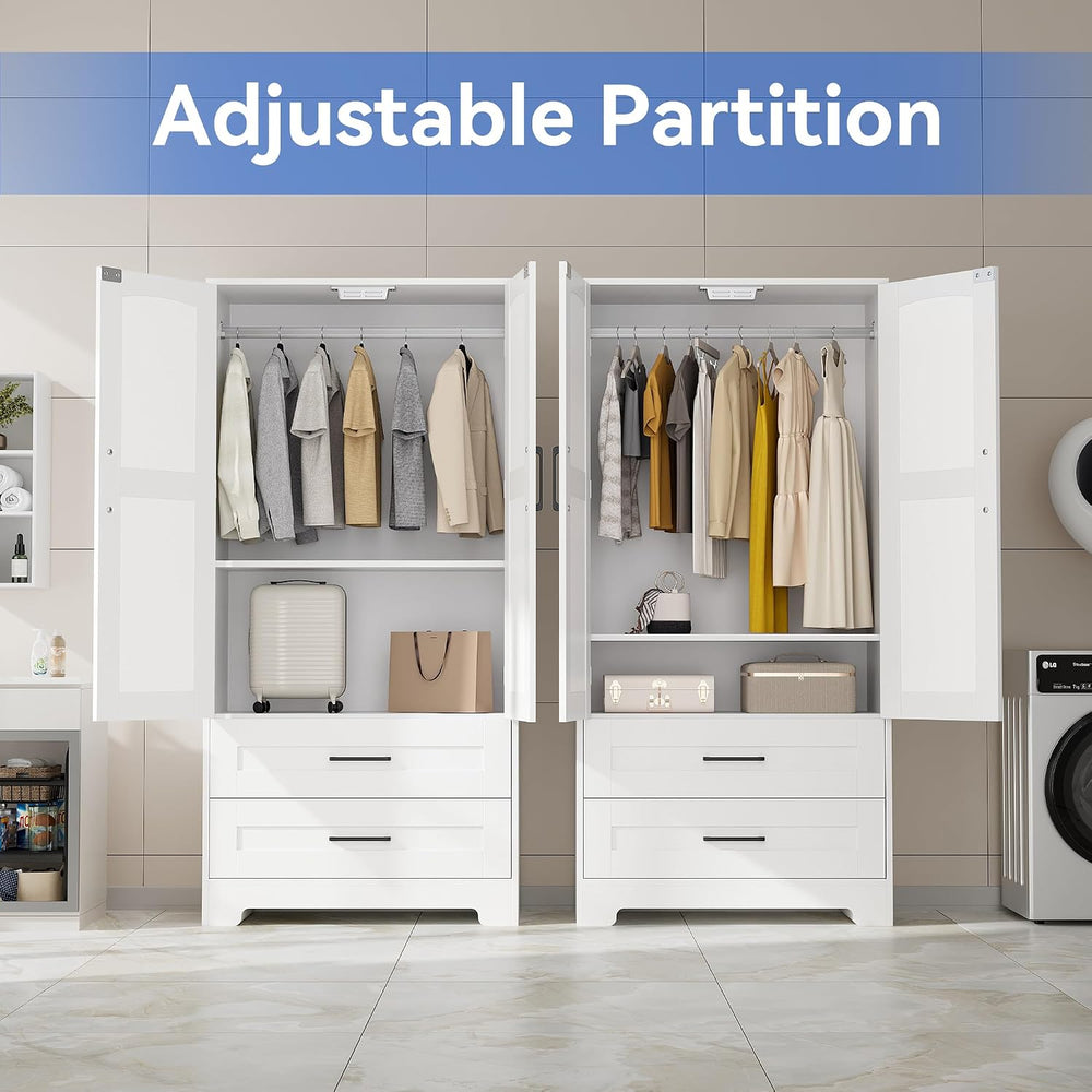Wooden Armoire Wardrobe Closet, Bedroom Armoires with Door and Drawers, Frees...
