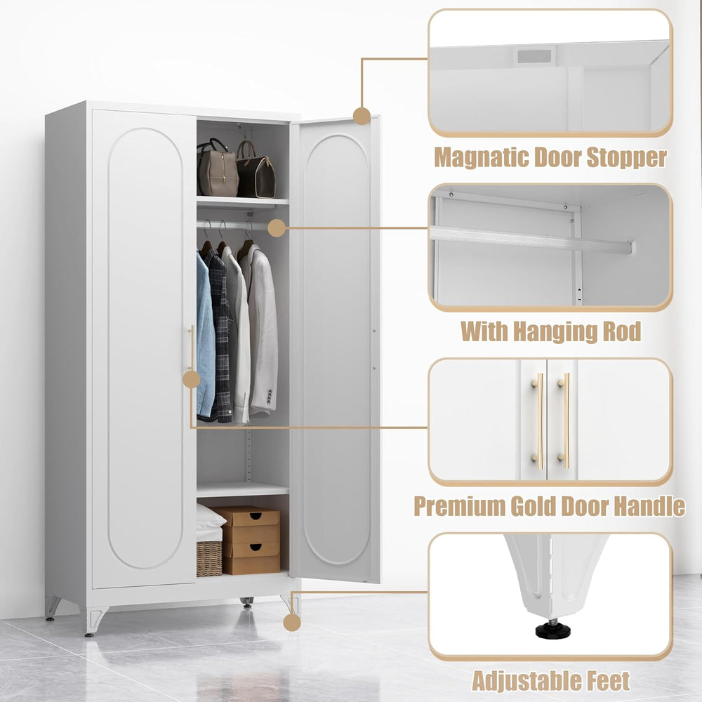 Armoire Wardrobe Closet with Hanging Rod and 2 Adjustable Shelves