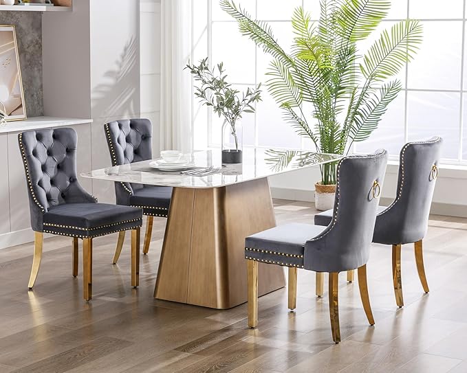KCC Velvet Dining Chairs Set of 4, Upholstered High-end Tufted Dining Chair w...