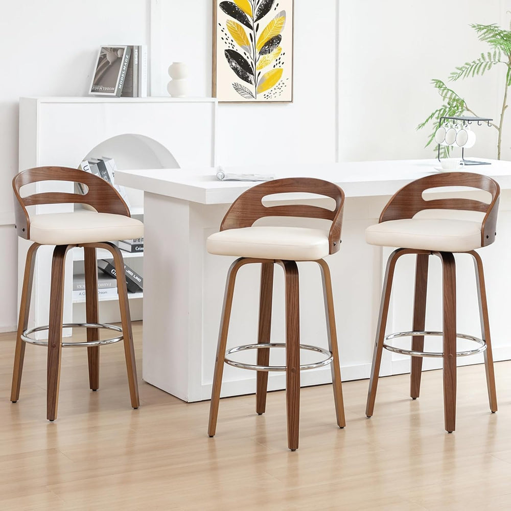 Mid Century Modern Bar Stools, Swivel Bar Stools with Walnut Craftsmanship