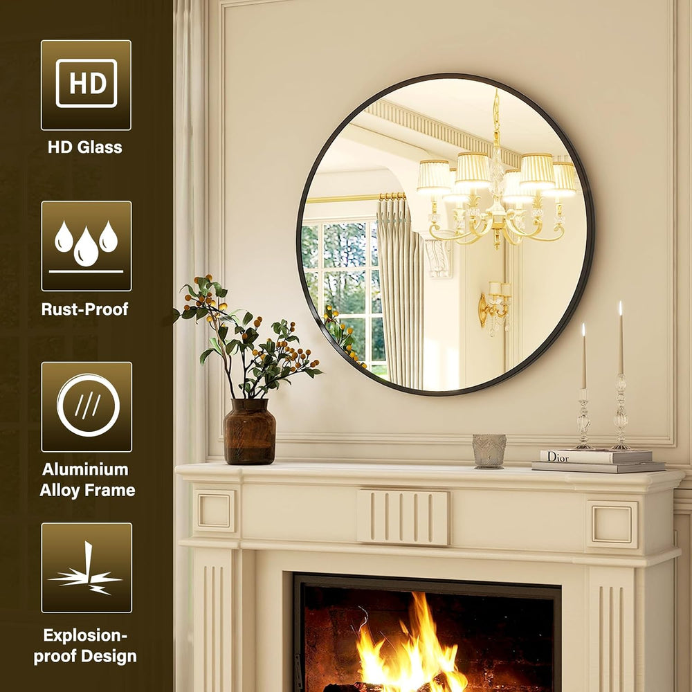 XRAMFY 30 Inch Round Mirror-Black Circle Mirrors for Bathroom, Entryway