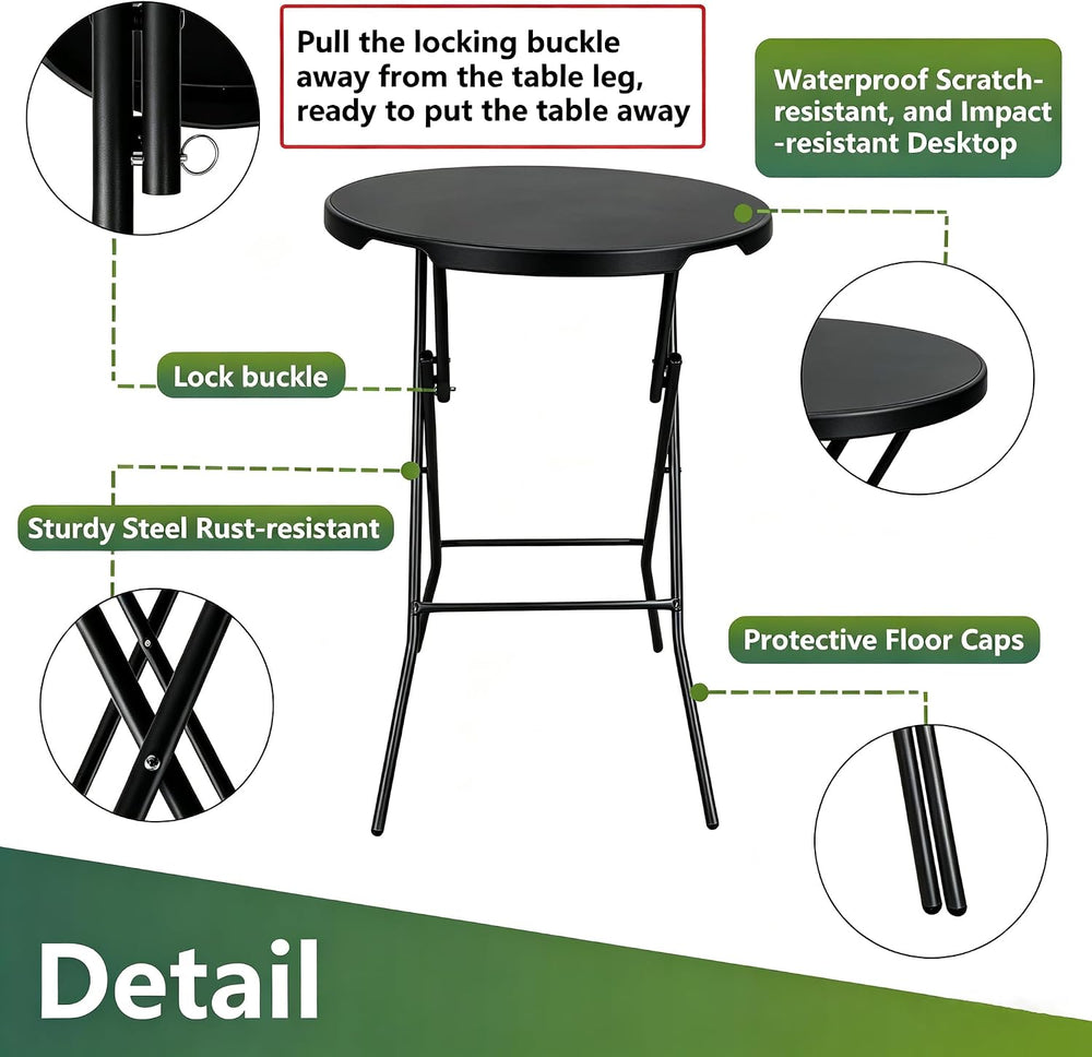 28in Cocktail Table, no Assembly Required, High Top Folding Table