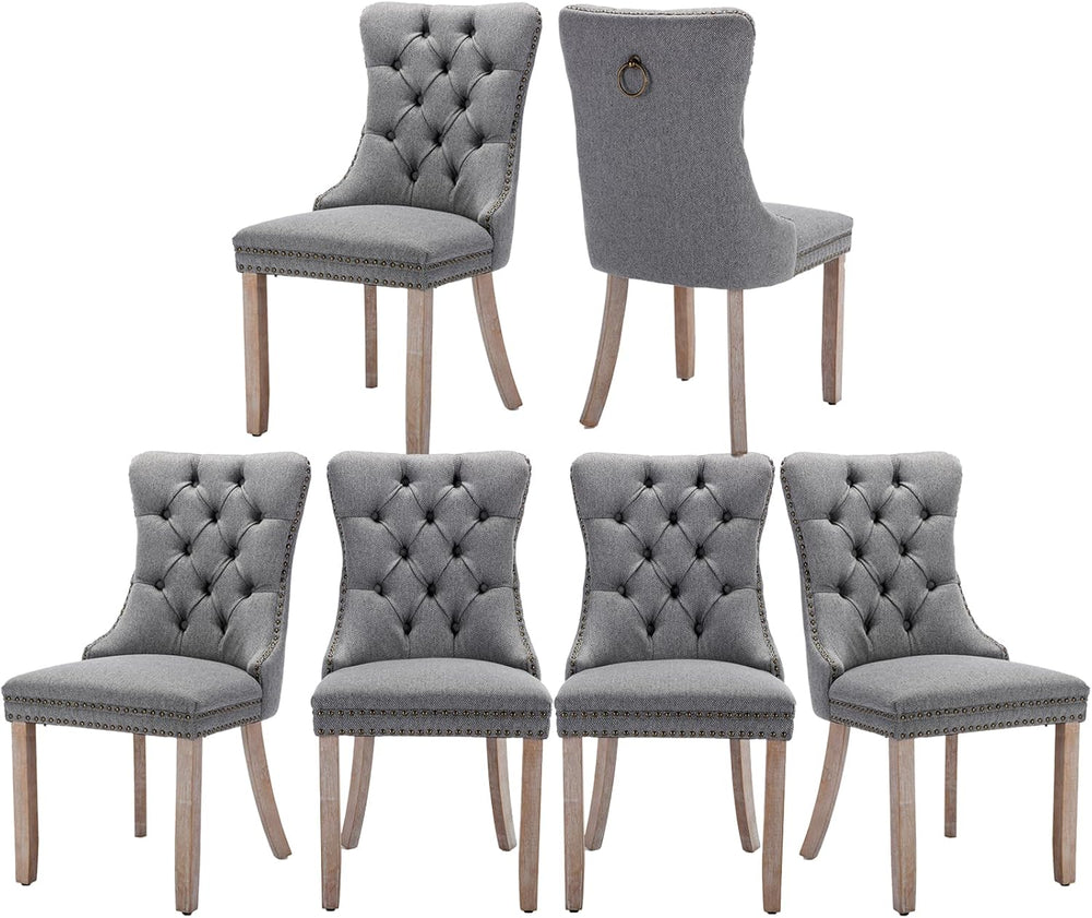 Dining Chairs Set of 6, Upholstered Tufted Linen Fabric Dining Room Chairs wi...