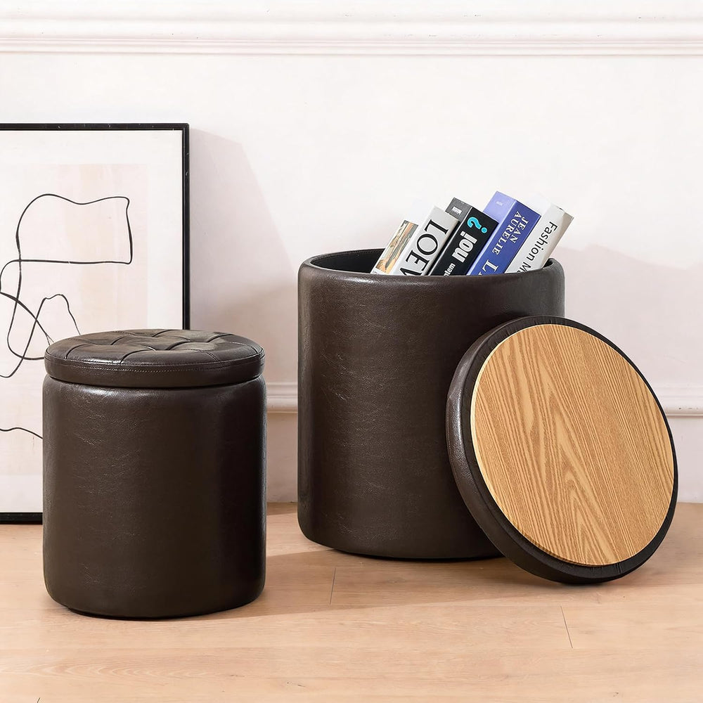 oakvivo Round Set of 2 14.76" L x 14.76" W x 17.32" H Faux Lea...