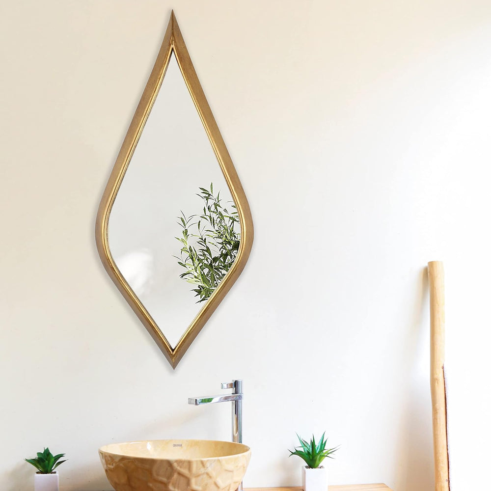 Teardrop Wall Mirror, 15.5" x 35.5" Gold Asymmetrical Decorative Mi...