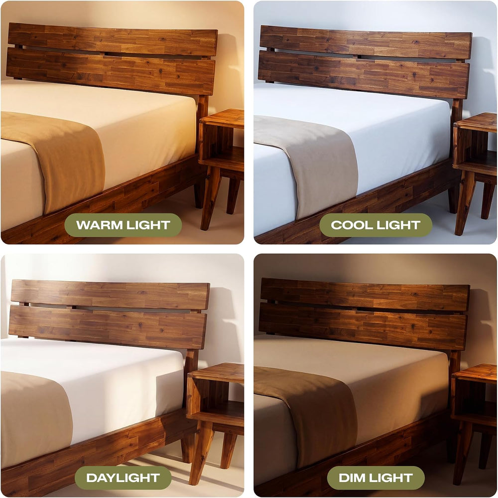 Aurora Acacia Solid Wood King Platform Bed Frame with Headboard, Walnut
