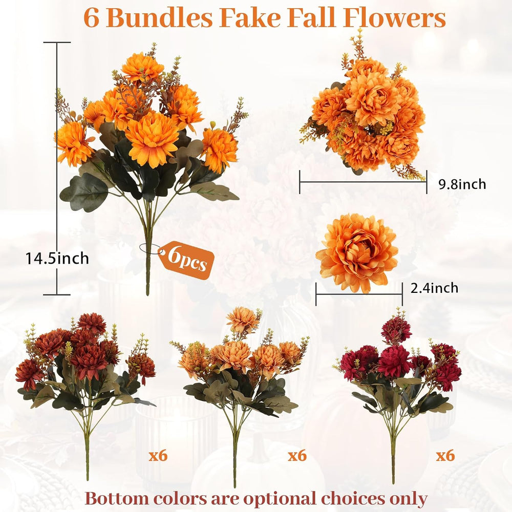 RECUTMS Artificial Mums for Outdoors Fall Flowers Artificial for Decoration