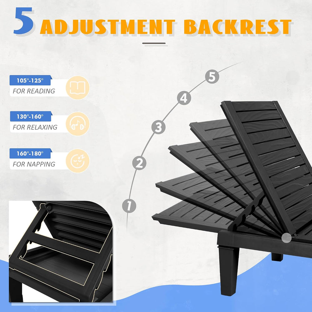 Outdoor Chaise Lounge Chairs Set of 2, Texture Black