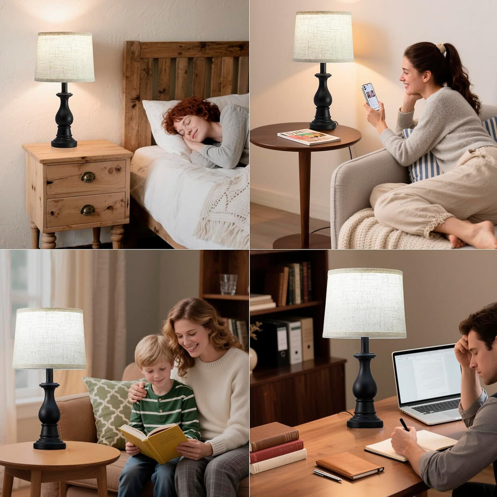 Table Lamps Set of 2, 18.5" Vintage Bedside Lamps for Bedroom Living Room