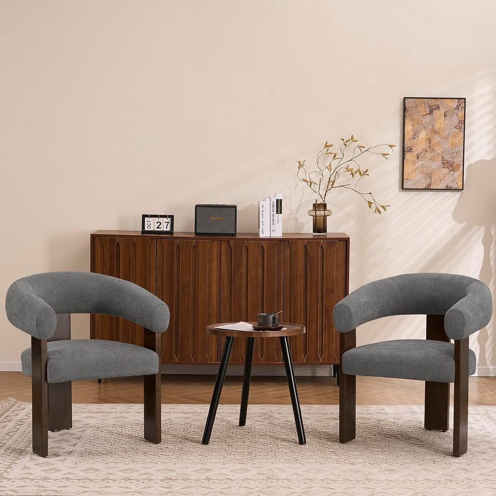Accent Chairs Set of 2, Barrel Armchair, U-Shaped Backrest, Grey