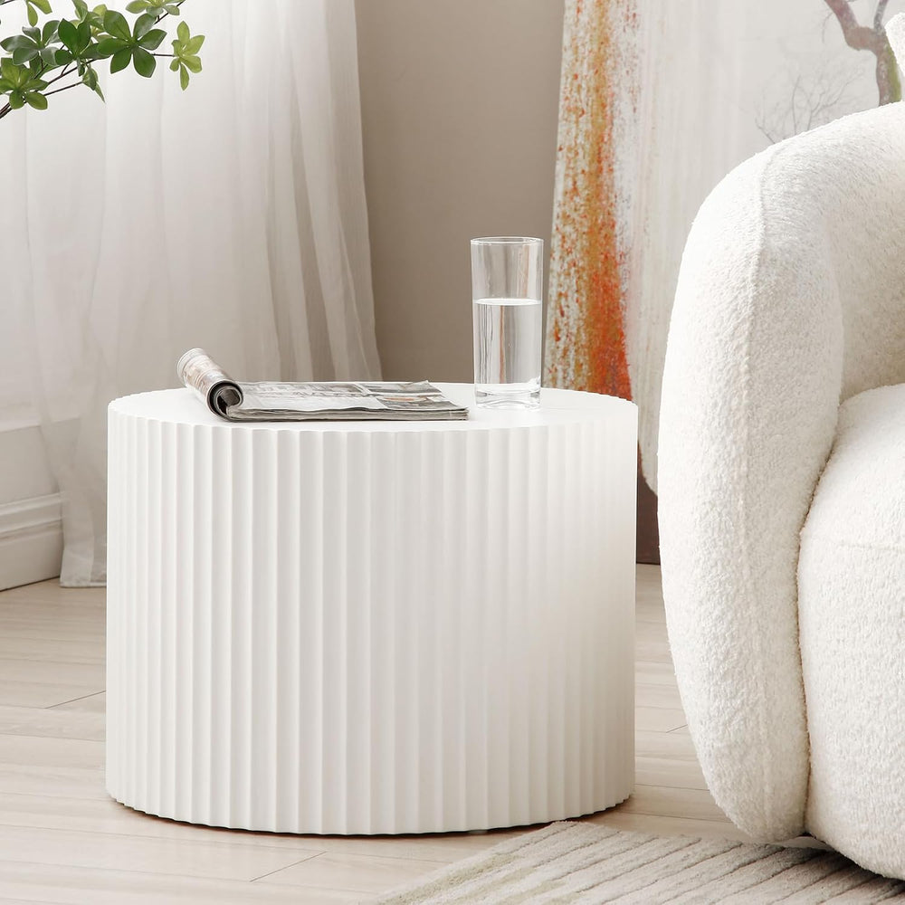 Round Nesting Coffee Table Set of 2, Modern Handcraft Wood Side Table Drum Ac...