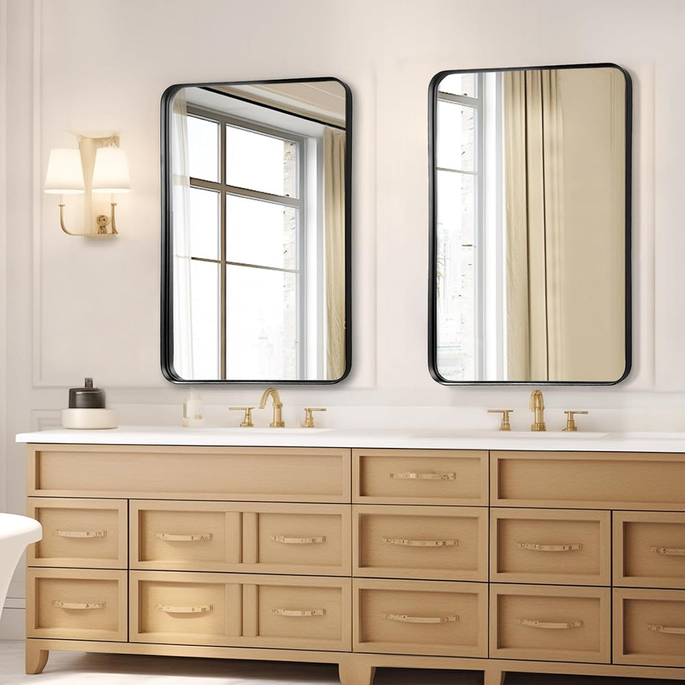 Black Bathroom Vanity Mirror Over Sink 24x36, Large Wall Rectangle Mirror
