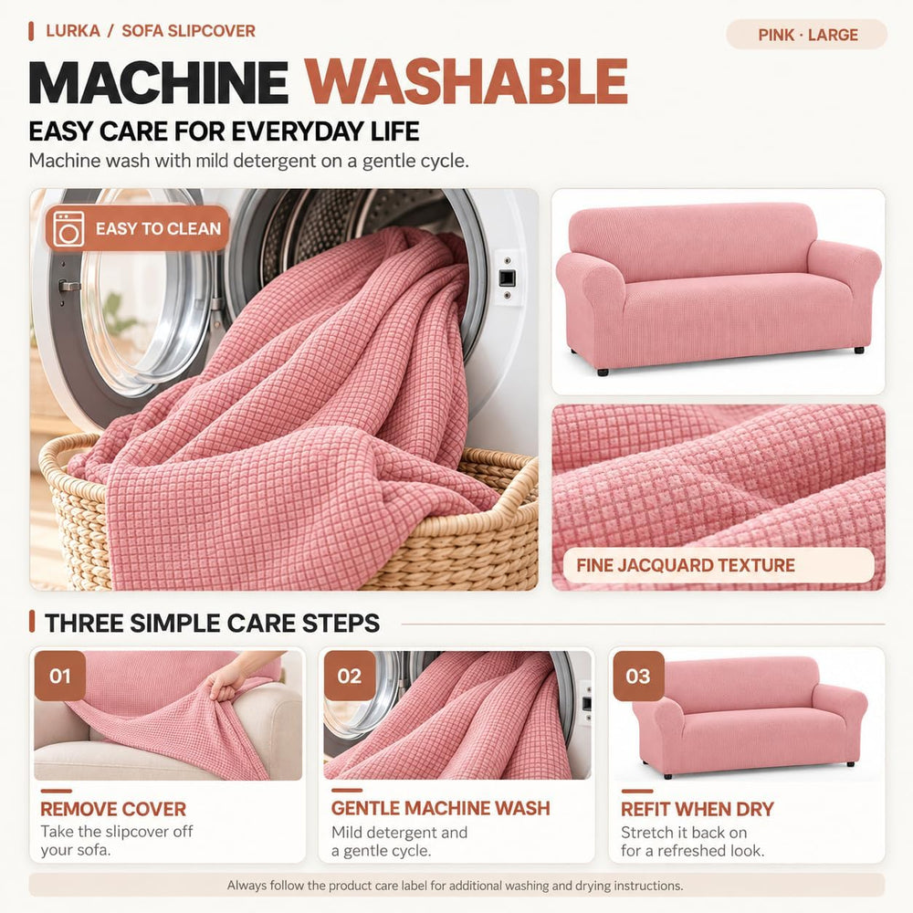 LURKA Stretch Couch Cover for Sofa, 1 Piece 3 Cushion Slipcover, Pink