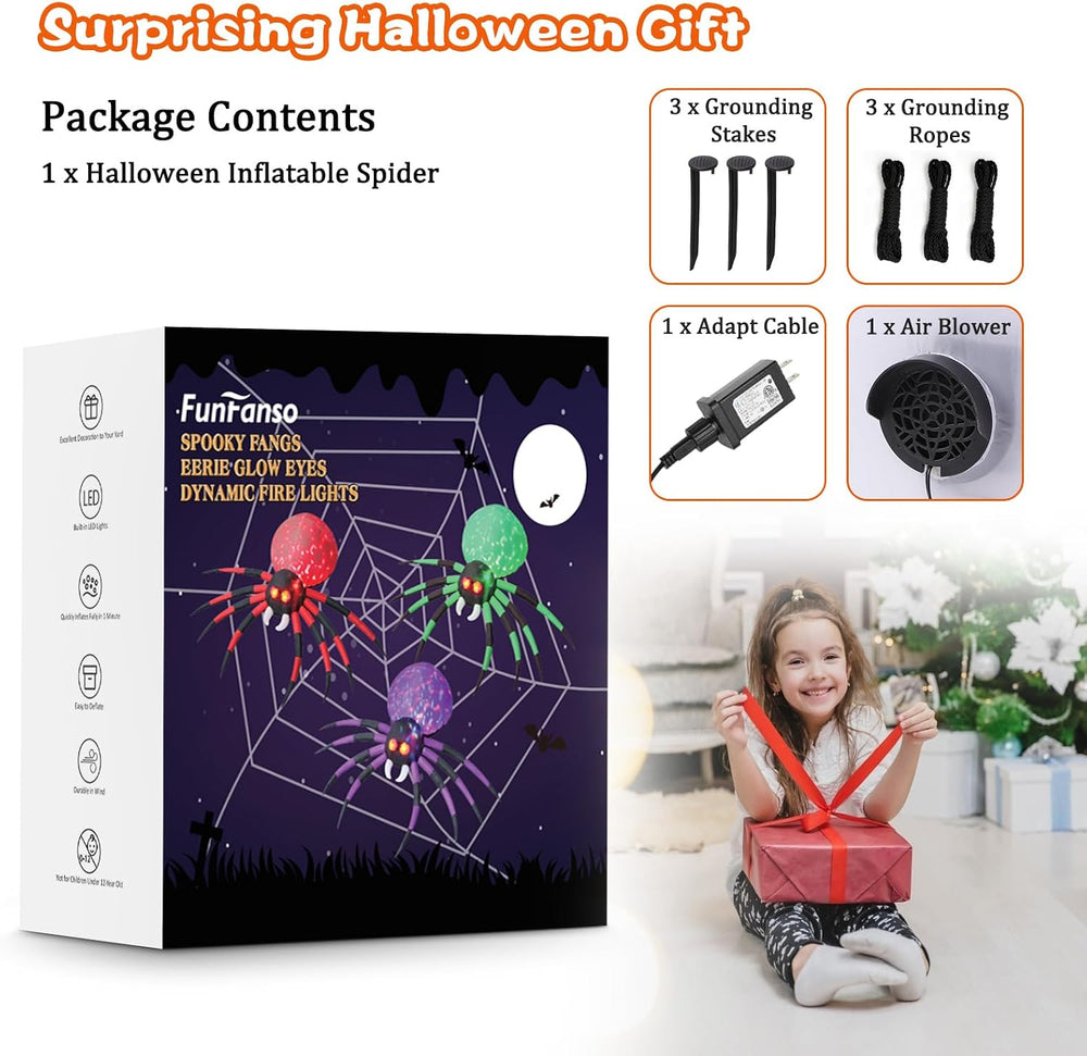 6 FT Halloween Inflatable Spider Outdoor Decoration with Bright LED Lights