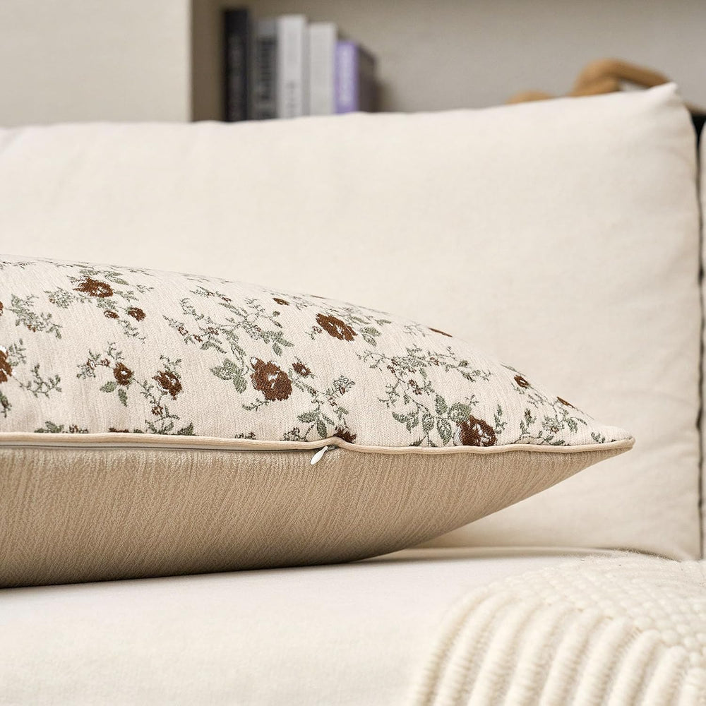 Fall Flower Lumbar Throw Pillow Cover 14x36 Inch Beige Vintage Floral Farmhou...