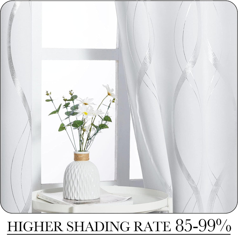NICETOWN Greyish White Room Darkening Curtains for Living Room 84 inch Long