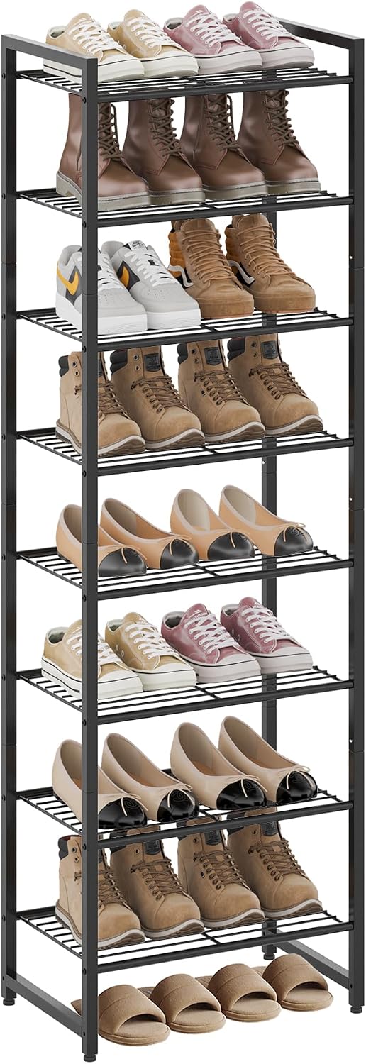 Nunsino Narrow Shoe Rack, 8-Tier Metal Shoe Organizer,Tall Shoe Shelf with An...