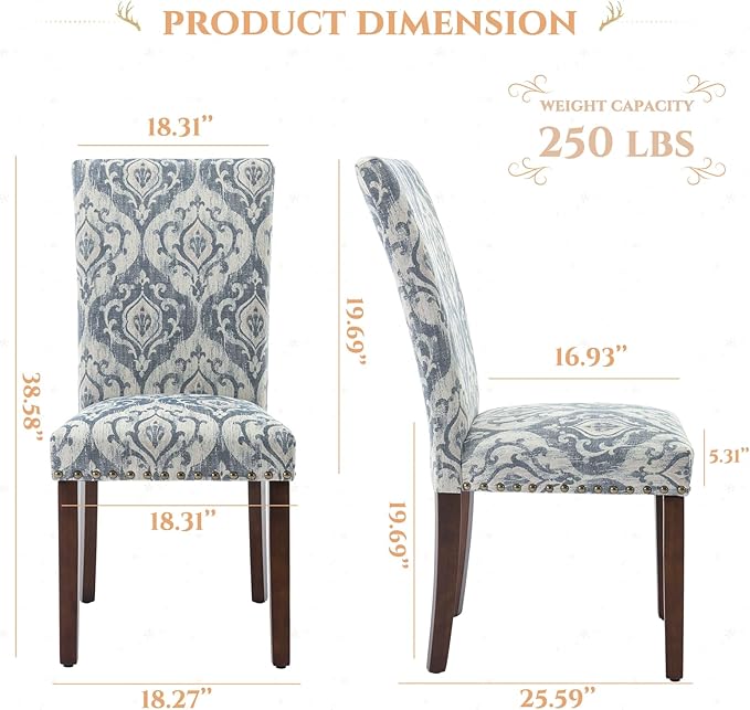 Parsons Dining Chairs Set of 4, Upholstered Nailhead Dining Room Kitchen Side...
