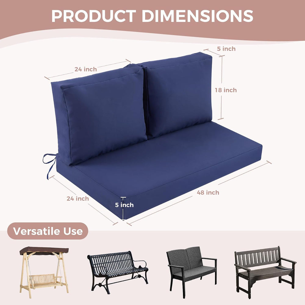 Outdoor Loveseat Cushions, 48×24×5 Inch, Waterproof, Navy Blue