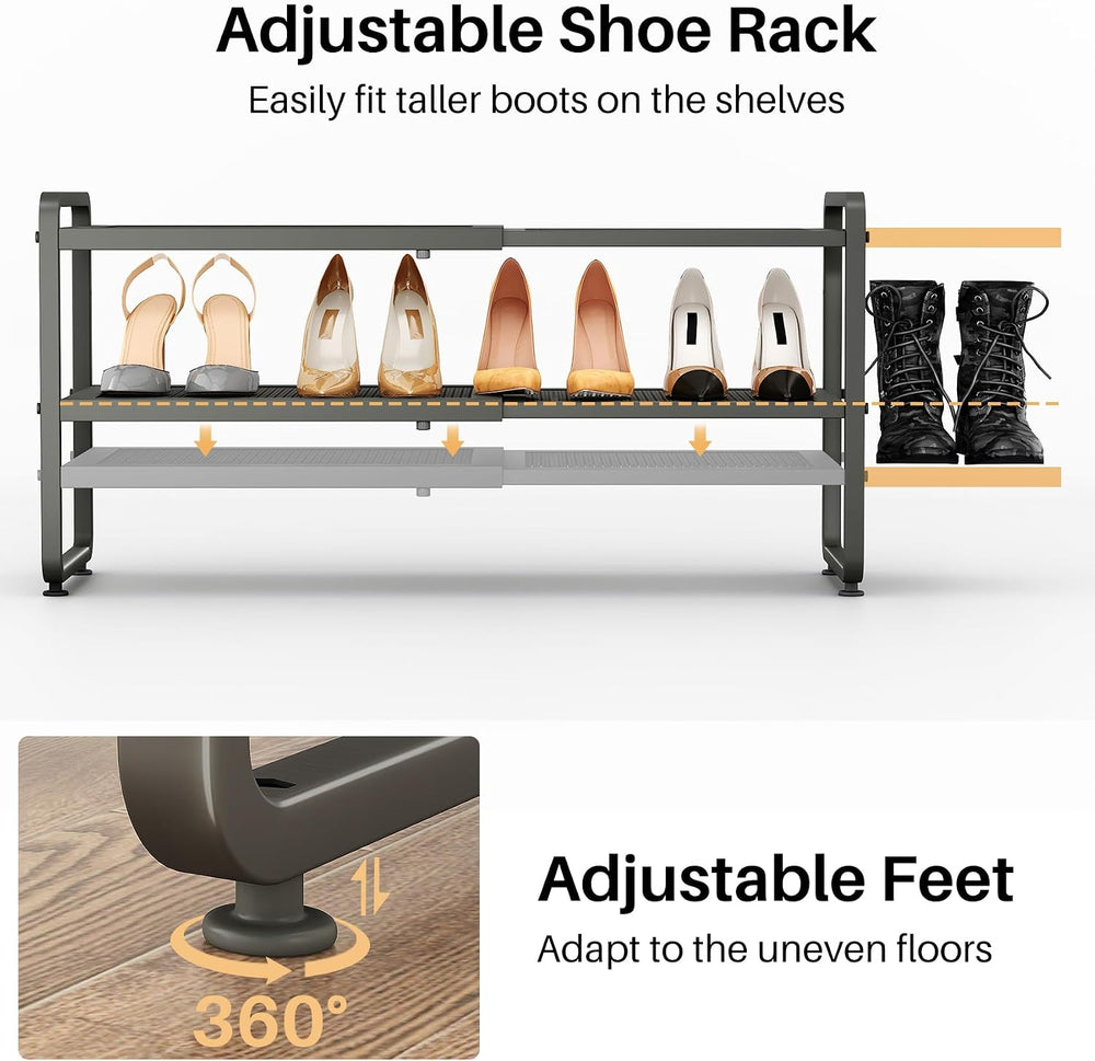 SNTD Expandable Metal Shoe Rack for Closet, Entryway & Garage, 2-Tier, Gr...