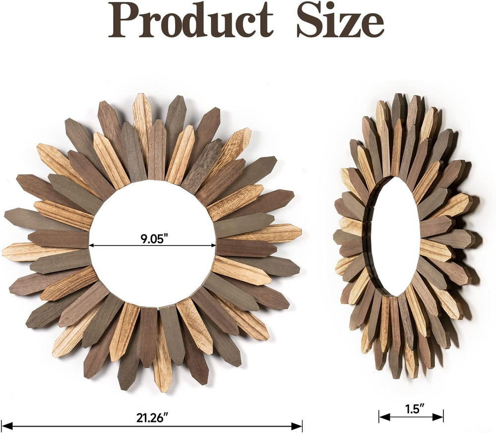 Honiway Boho Wall Decor 21 inch Wall Mirror Rustic Wood Decorative Mirror for...