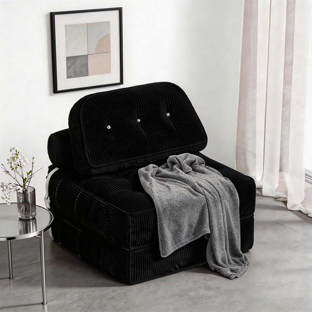 Folding Sofa Bed, Flannel Futon Couch Bed with Pillow and Blanket, Convertibl...