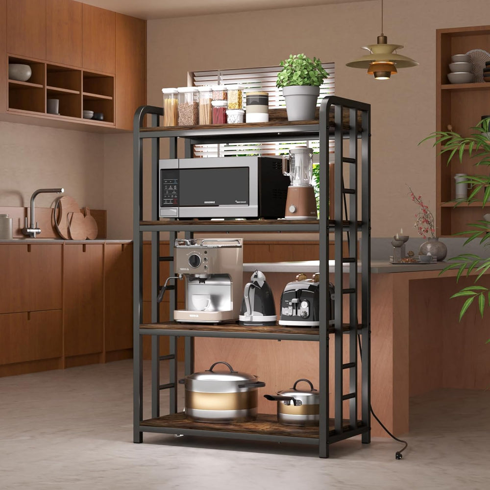 4 Tier Bakers Rack for Kitchens, Adjustable Microwave Stand with Storage, Met...