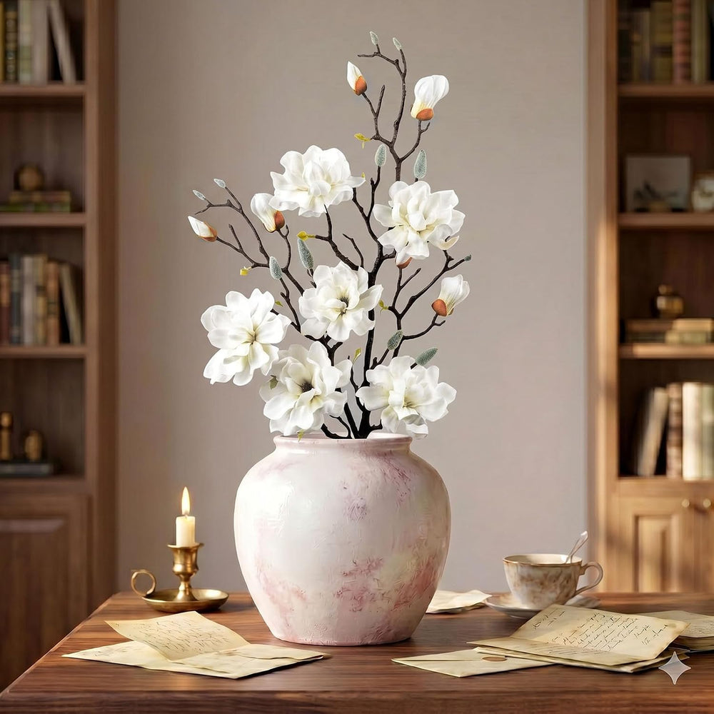 JOVIPOP Artificial Magnolia Flowers 3PCS, 27.5" Faux Magnolia