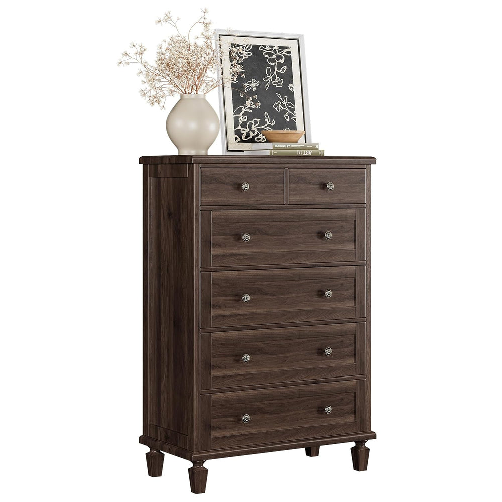 Garvee 6 Drawer Dresser for Bedroom, 47" Vintage Dresser, Dark Brown