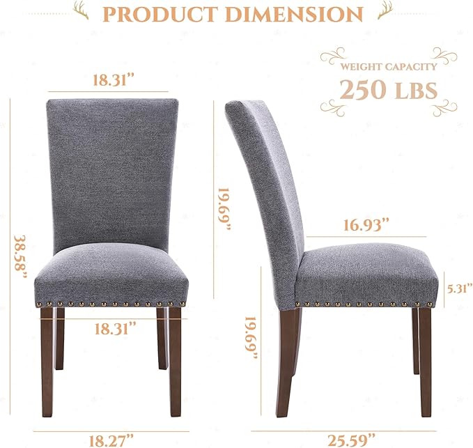 Parsons Dining Chairs Set of 6, Upholstered Nailhead Dining Room Kitchen Side...