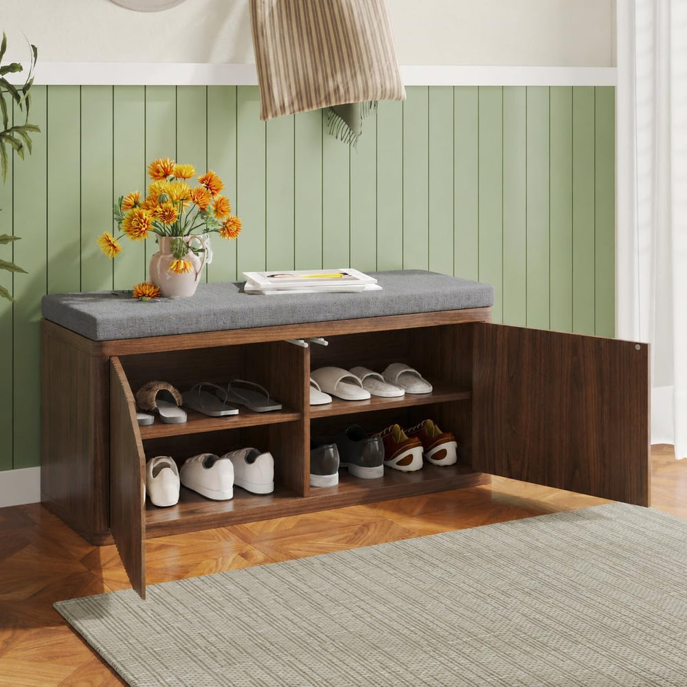 Entryway Shoe Storage Bench with 2" Cushion, 37.4" Small Bench with...