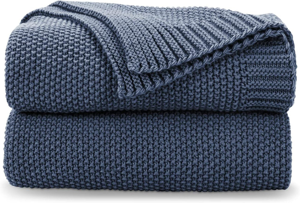 CozeCube Dusty Blue Seed Stitch Throw Blanket 50"x60", Farmhouse Decor